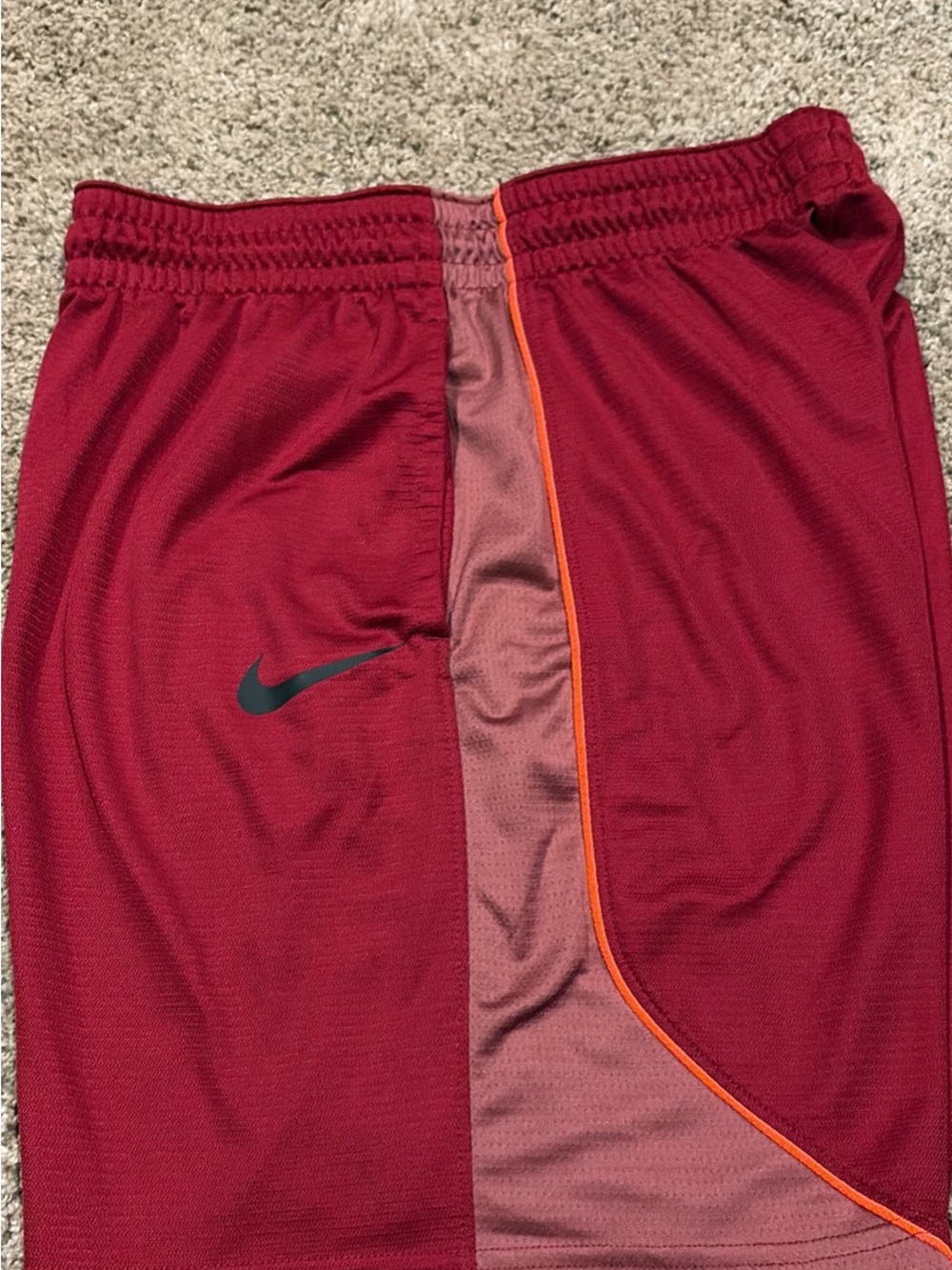 Nike Boys' Burgundy Athletic Shorts with Orange Trim